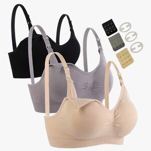 Set of 3 Nursing Bras - Black, Gray, and Tan